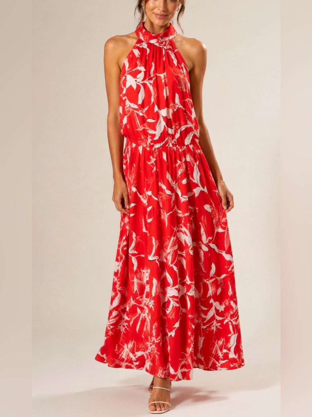 Worthington Red Floral Halter Maxi Dress